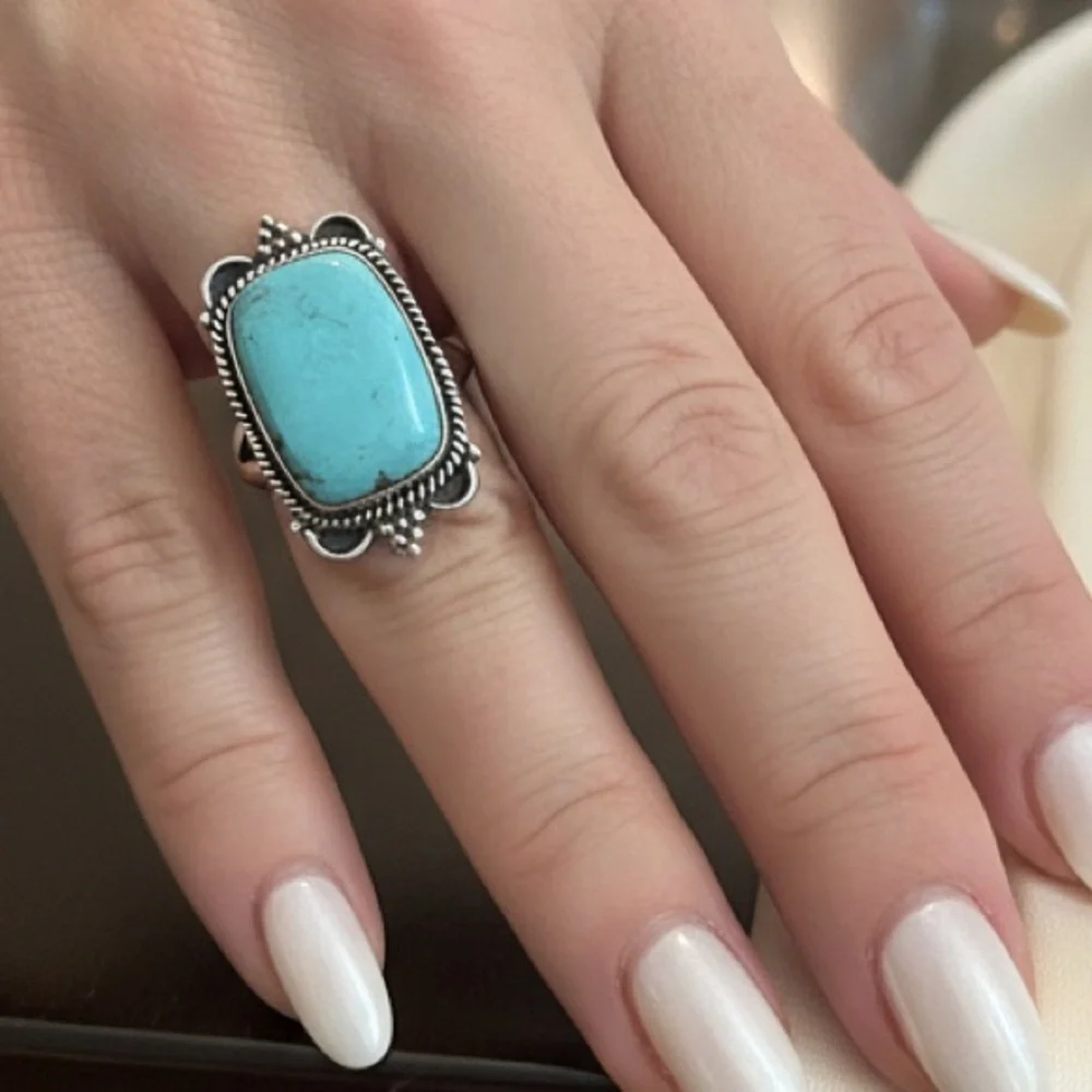 Genuine Turquoise‎ and Sterling Silver Women's Ring